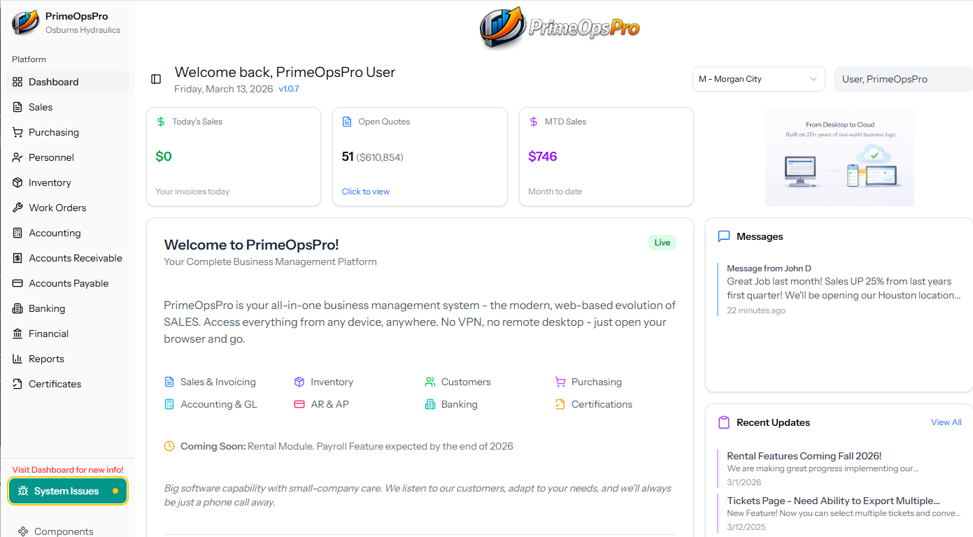 PrimeOps Pro dashboard screenshot